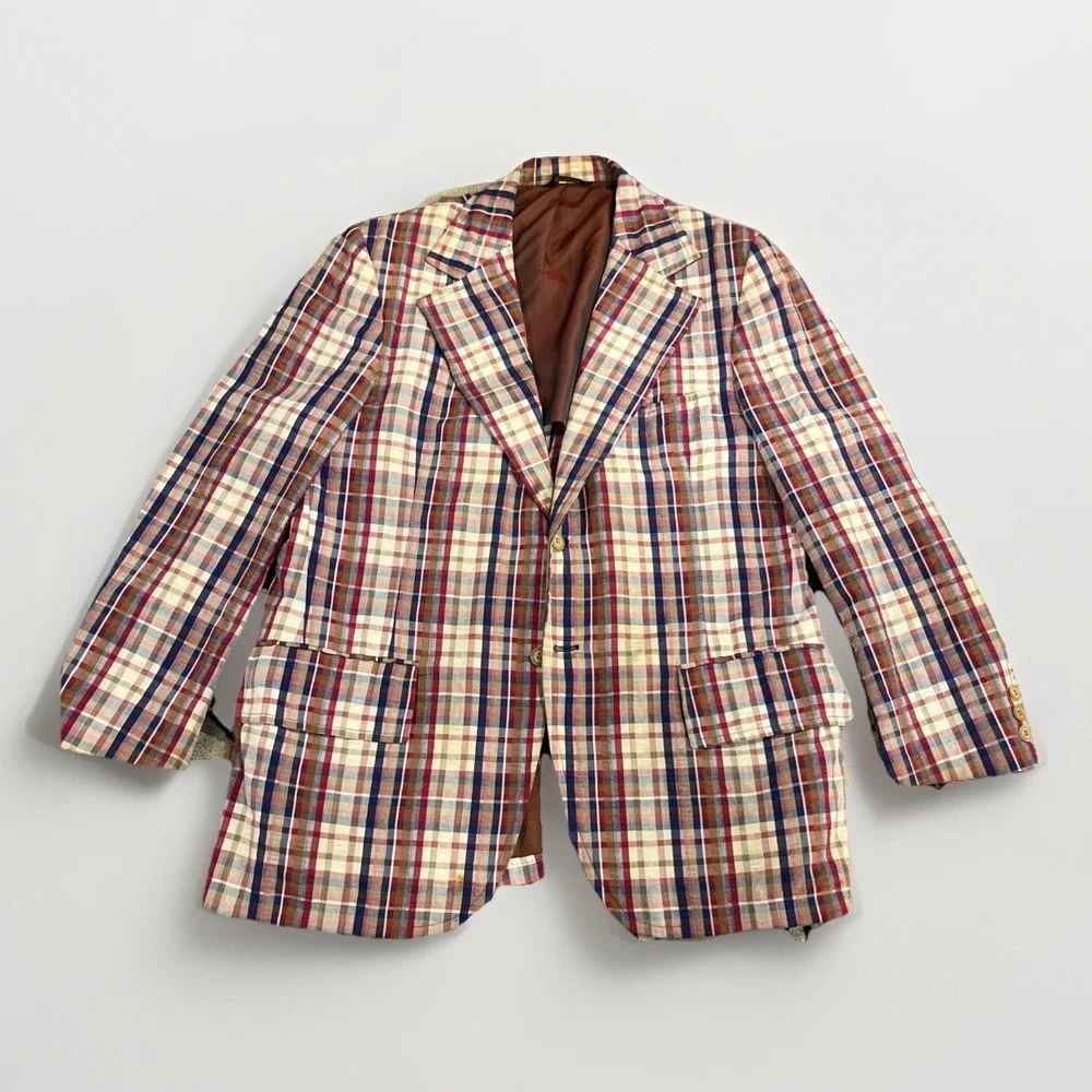 Vintage 60s Madras Blazer Sport Coat Size 38‎ Ivy Trad 70s Preppy